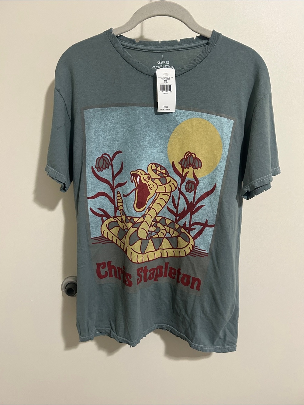 New! Chris Stapleton Concert Tee Green Snake Graphic Tee - NWT Distressed